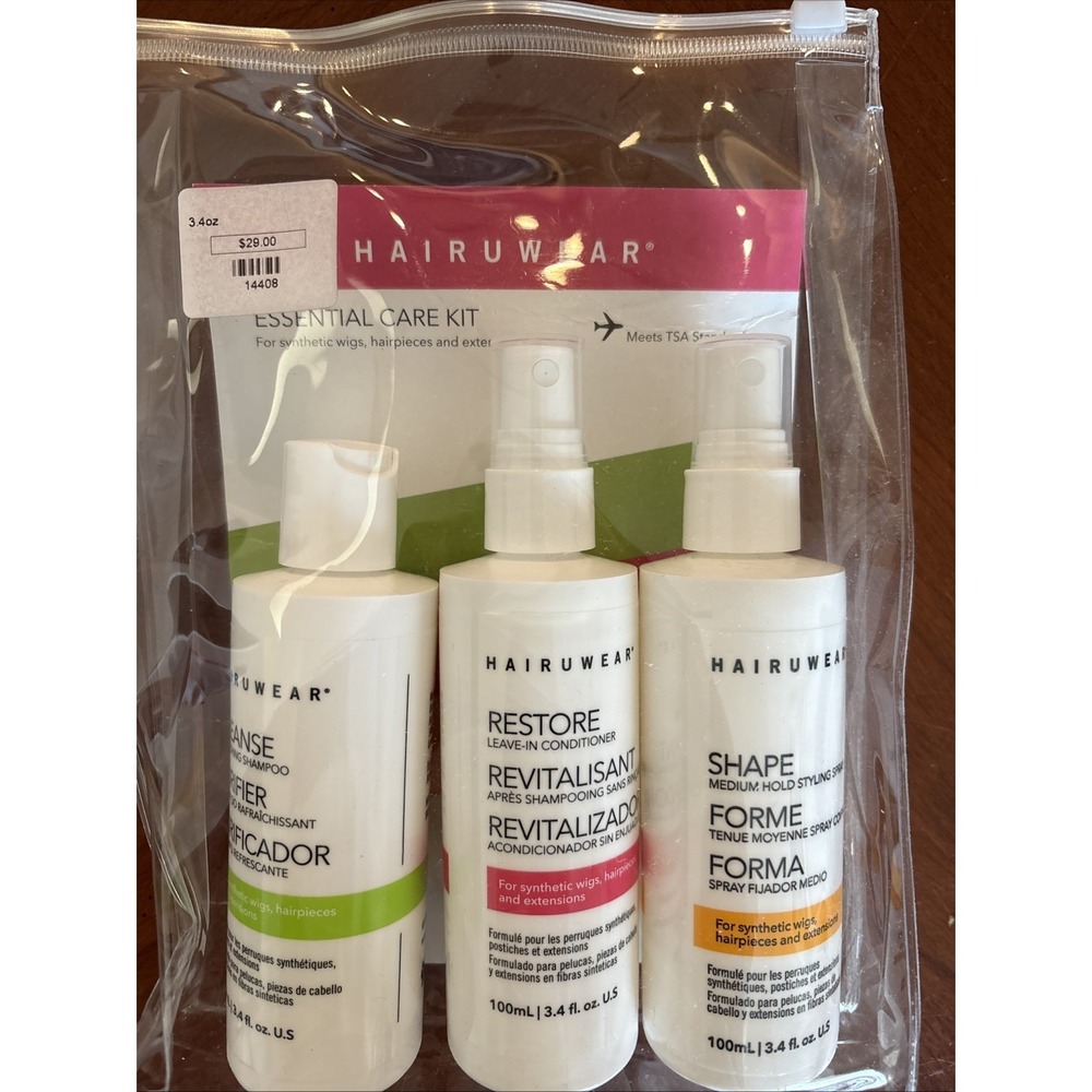 HairUWear Essential Care Travel Kit Shampoo, Conditioner & Spray 3.4 oz TSA Safe
